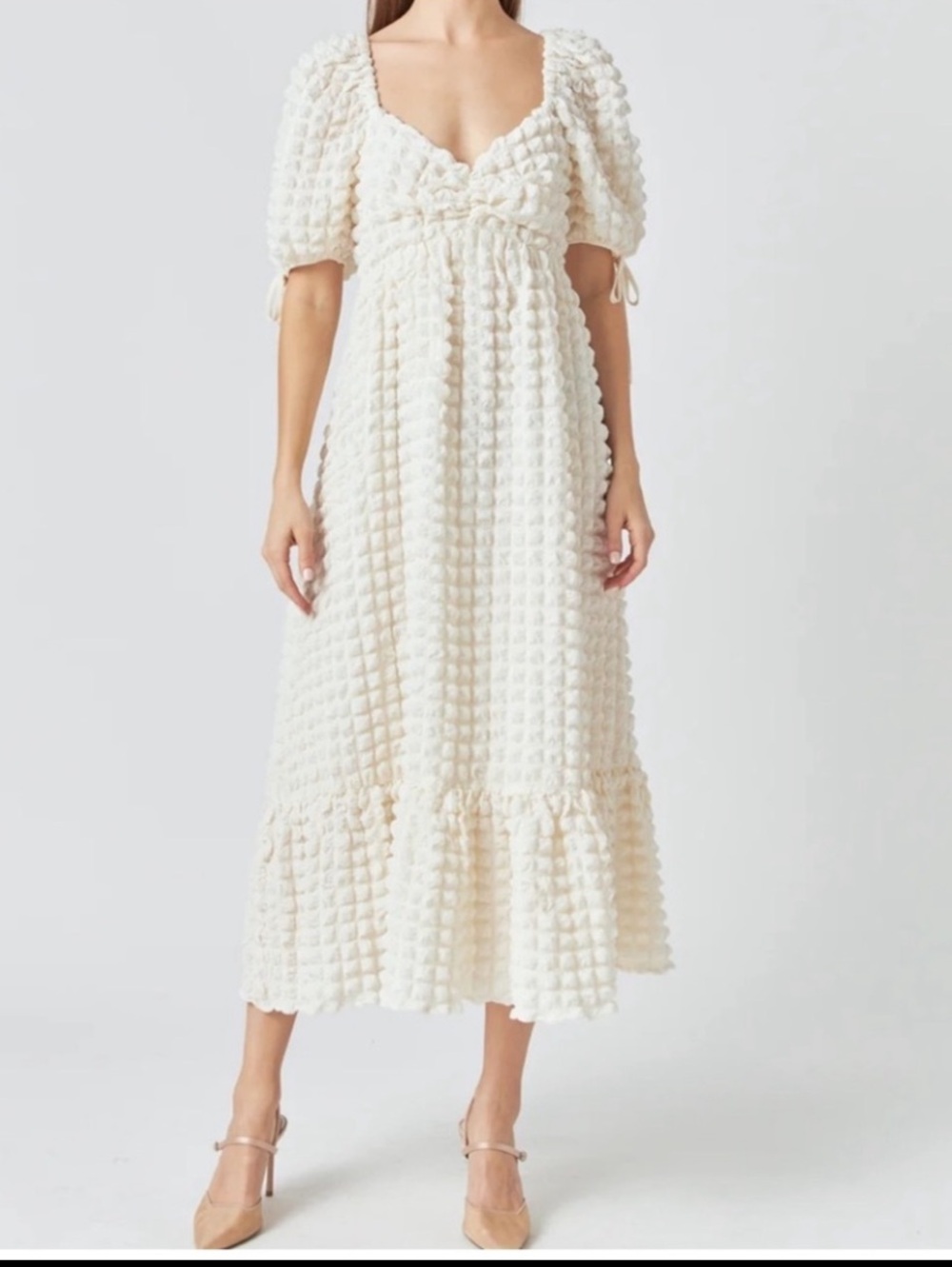 Endless Rose Bubble Puff Texturized fabric midi dress puff sleeve Pink size S - Picture 8 of 17
